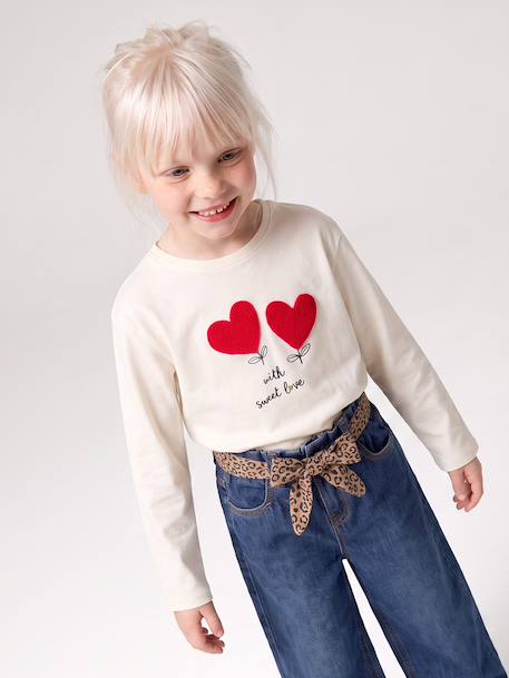Long-sleeved T-shirt for girls ecru+rosy - vertbaudet enfant 
