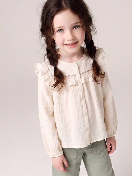 Long-sleeved shirt for girls rosy+slate blue+vanilla - vertbaudet enfant 