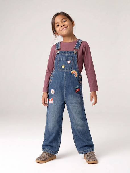 Wide-Leg Denim Dungarees for Girls black denim+denim grey+medium blue+stone - vertbaudet enfant 