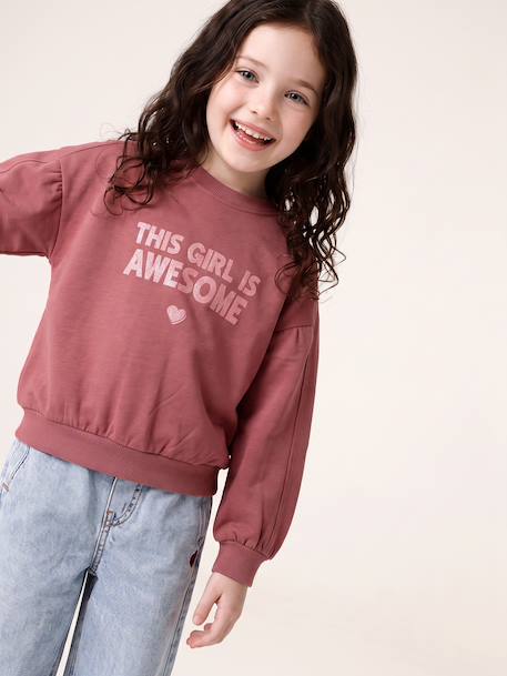 Sweatshirt with round neck for girls mauve+pale pink - vertbaudet enfant 