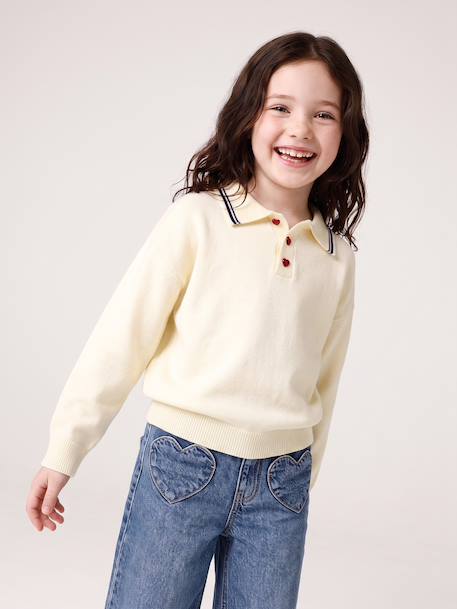 Long-sleeved polo jumper for girls ecru - vertbaudet enfant 