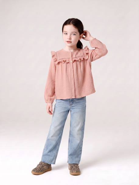 Straight-leg jeans for girls light blue+medium blue - vertbaudet enfant 