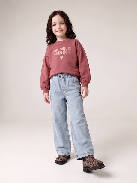 Sweatshirt with round neck for girls mauve+pale pink - vertbaudet enfant 