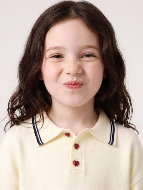 Pull polo fille manches longues écru - vertbaudet enfant 