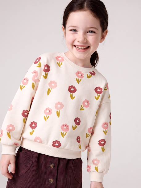 Round-neck sweatshirt for girls ecru+ivory+pale pink+taupe - vertbaudet enfant 