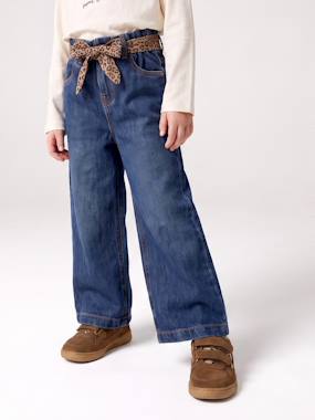 Wide-leg paperbag jeans for girls - vertbaudet enfant Wide-leg paperbag jeans for girls - vertbaudet enfant