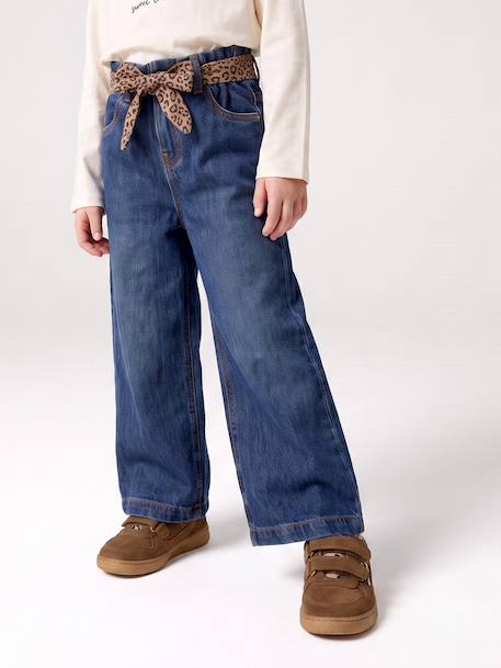 Wide-leg paperbag jeans for girls deep blue+medium blue - vertbaudet enfant 