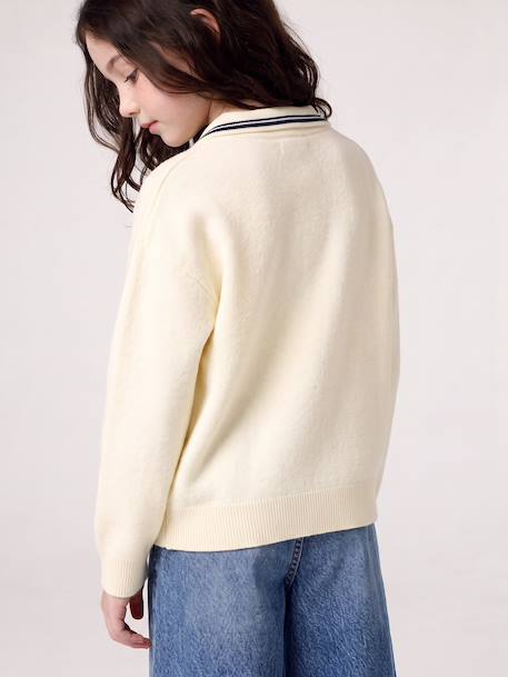 Long-sleeved polo jumper for girls ecru - vertbaudet enfant 