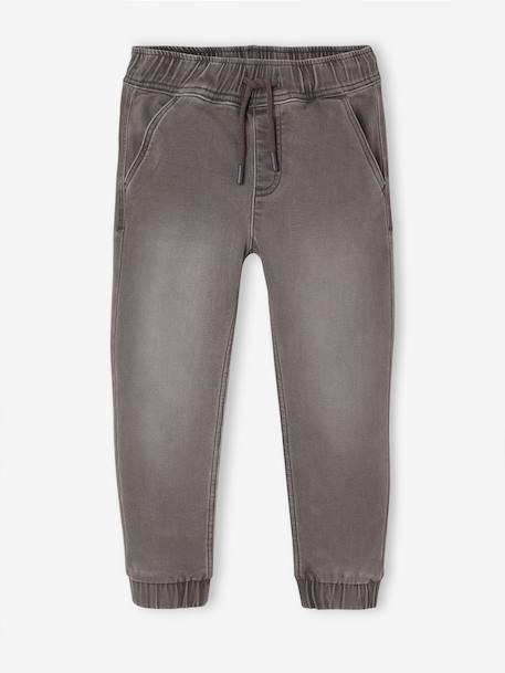 Denim-Effect Fleece Joggers, Easy to Put On, for Boys Denim Blue+light grey denim - vertbaudet enfant 