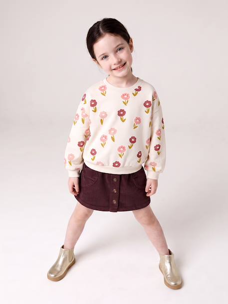 Sweat fille col rond écru+ivoire+rose pâle+taupe - vertbaudet enfant 