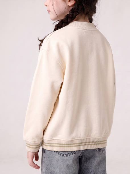 Varsity-Style Fleece Jacket for Girls beige+marl grey+navy blue - vertbaudet enfant 