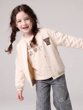 Varsity-Style Fleece Jacket for Girls - vertbaudet enfant -Varsity-Style Fleece Jacket for Girls