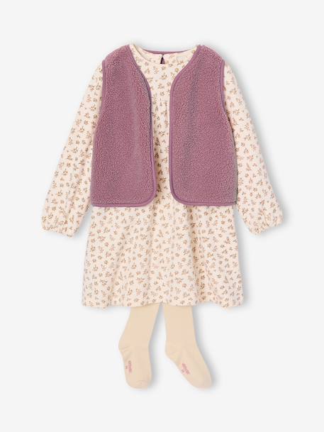 Ensemble robe 3 pièces enfant fille écru+mauve - vertbaudet enfant 