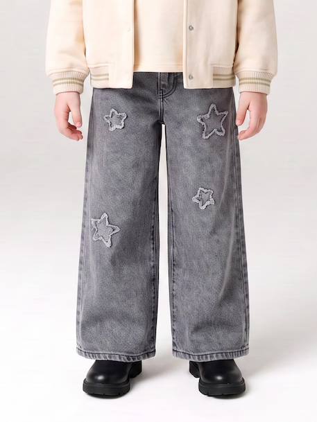 Girl's wide-leg star jeans denim grey+light blue - vertbaudet enfant 