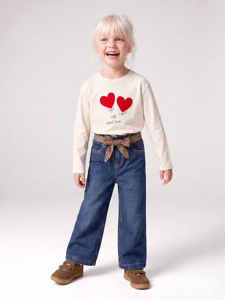 Wide-leg paperbag jeans for girls deep blue+medium blue - vertbaudet enfant 