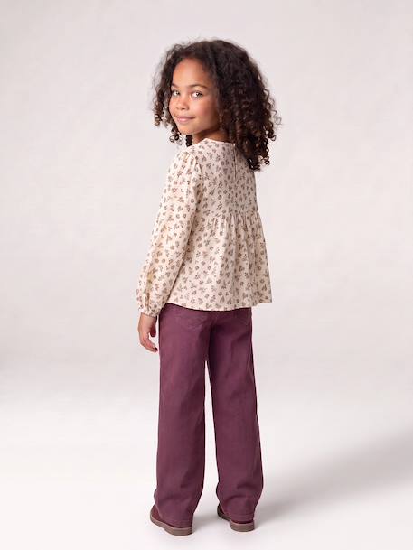 Embroidered girl's mom fit trouser grey green+plum+rosy - vertbaudet enfant 