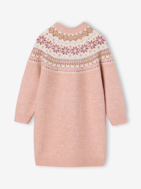 Jacquard knit dress with long sleeves for girls camel+rosy+sage green - vertbaudet enfant 