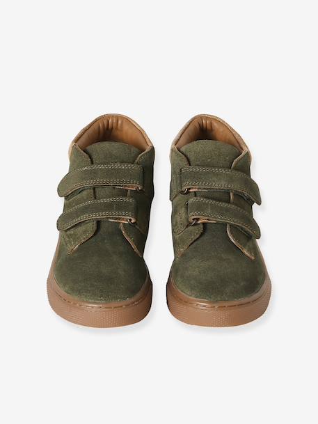 Baskets garçon cuir à scratchs beige+kaki+marine - vertbaudet enfant 