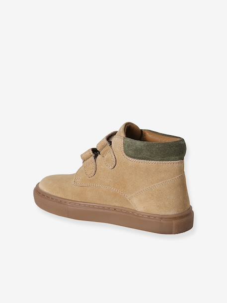Hook-&-Loop Trainers in Leather for Boys beige+navy blue - vertbaudet enfant 