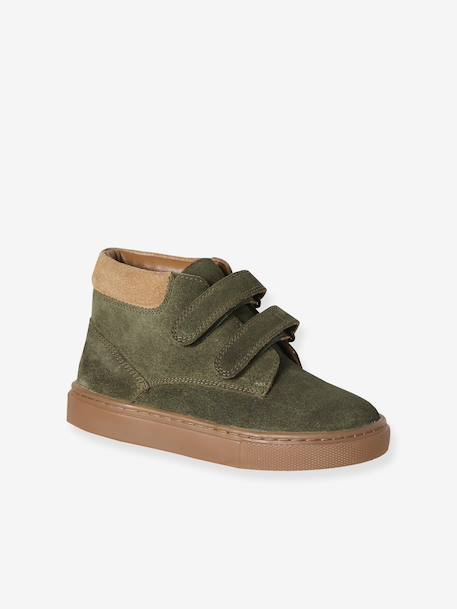 Baskets garçon cuir à scratchs beige+kaki+marine - vertbaudet enfant 