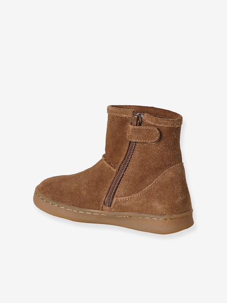 Boots fille cuir zippées marron+taupe - vertbaudet enfant 
