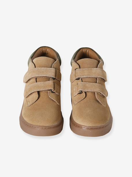 Hook-&-Loop Trainers in Leather for Boys beige+navy blue - vertbaudet enfant 