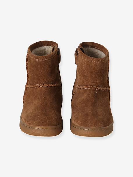Boots fille cuir zippées marron+taupe - vertbaudet enfant 