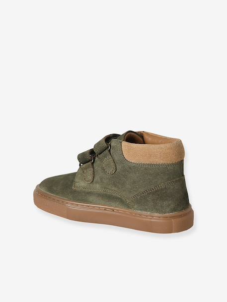 Baskets garçon cuir à scratchs beige+kaki+marine - vertbaudet enfant 
