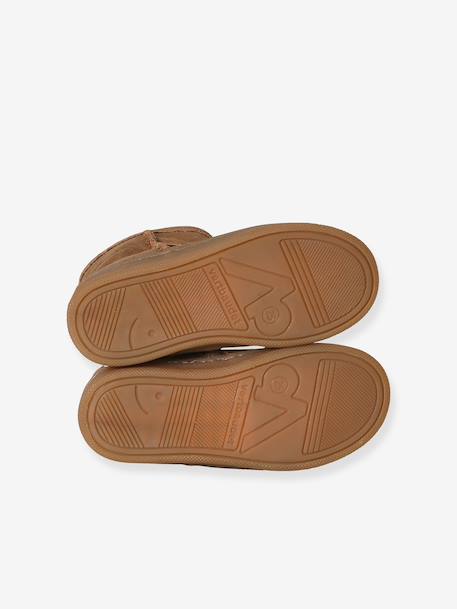 Zip-up leather boots for girls brown+taupe - vertbaudet enfant 