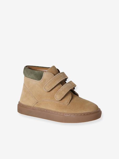 Hook-&-Loop Trainers in Leather for Boys beige+navy blue - vertbaudet enfant 