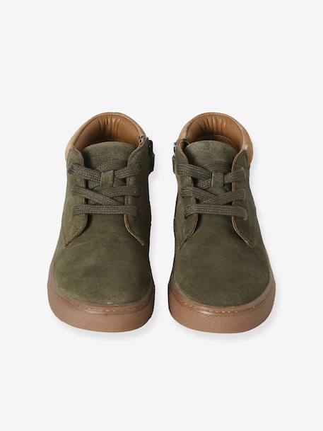 Baskets enfant garçon cuir montantes zippées et élastiquées beige+kaki+marine - vertbaudet enfant 