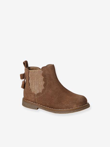 Chaussures premiers pas bébé boots cuir jaune d'or+marron+noir - vertbaudet enfant 