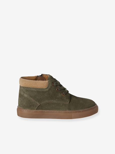 High-Top Leather Trainers with Laces, for Boys beige+khaki+navy blue - vertbaudet enfant 