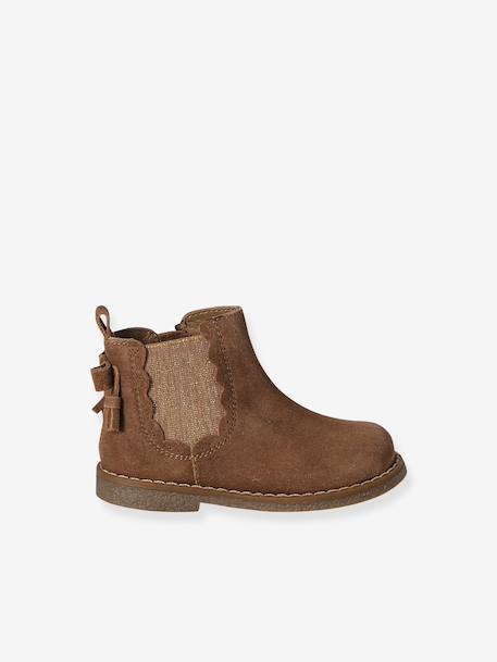 Chaussures premiers pas bébé boots cuir jaune d'or+marron+noir - vertbaudet enfant 