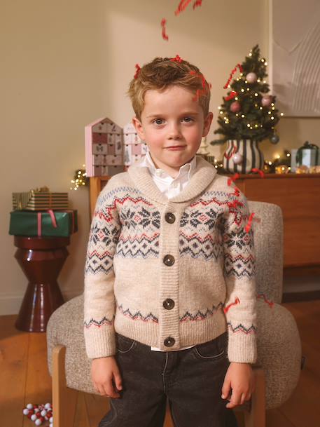 Gilet col châle garçon écru chiné - vertbaudet enfant 