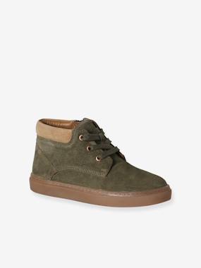 Shoes-High-Top Leather Trainers with Laces, for Boys