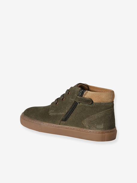 Baskets enfant garçon cuir montantes zippées et élastiquées beige+kaki+marine - vertbaudet enfant 