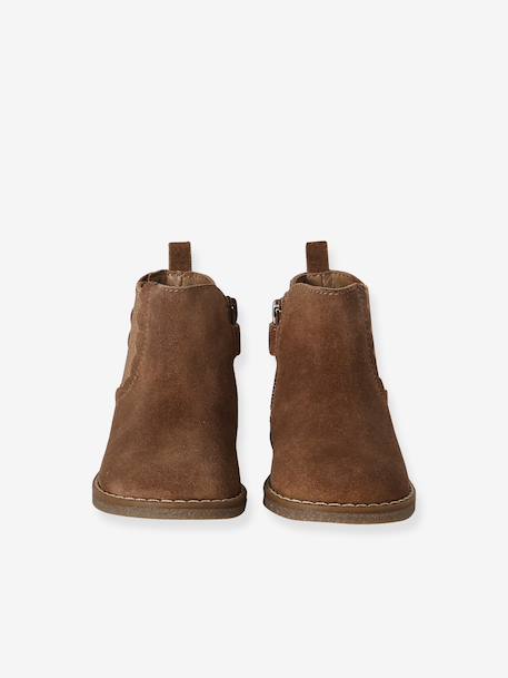 Chaussures premiers pas bébé boots cuir jaune d'or+marron+noir - vertbaudet enfant 
