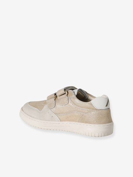 Baskets enfant fille cuir à scratchs beige+jaune d'or+marron+vieux rose - vertbaudet enfant 