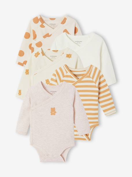 Pack of 5 long-sleeved bodysuits for newborns beige - vertbaudet enfant 