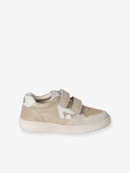 Baskets enfant fille cuir à scratchs beige+jaune d'or+marron+vieux rose - vertbaudet enfant 