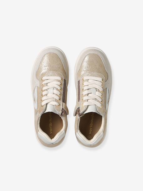 Pair of girls leather trainers beige+brown+golden yellow - vertbaudet enfant 