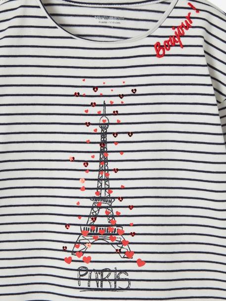 Top with Fancy Motif, for Girls White Stripes+White/Print - vertbaudet enfant 