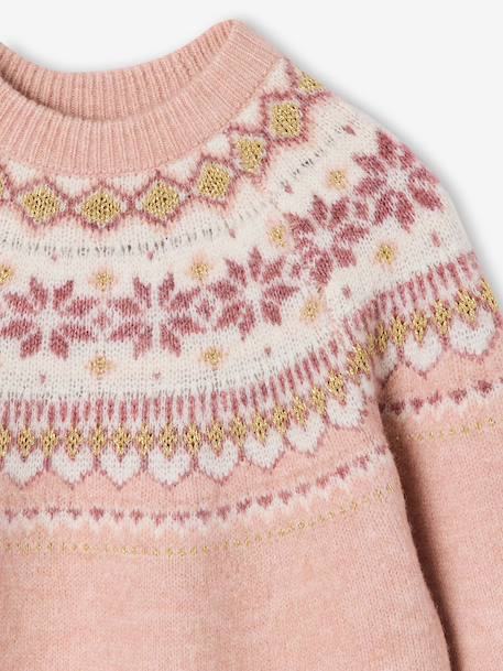 Jacquard knit dress with long sleeves for girls camel+rosy+sage green - vertbaudet enfant 