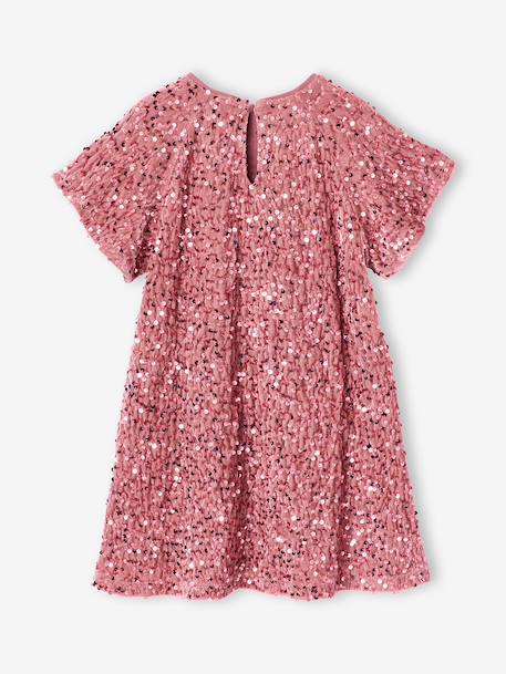 Girl's velvet and sequin dress red+rose+silver - vertbaudet enfant 