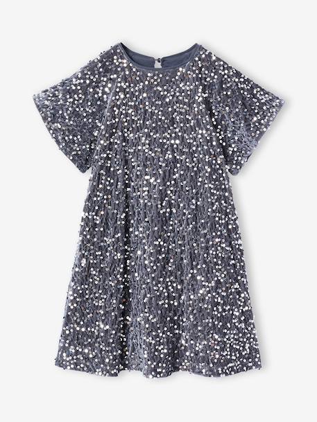 Girl's velvet and sequin dress red+rose+silver - vertbaudet enfant 