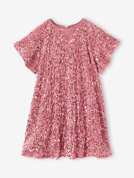 Girl's velvet and sequin dress red+rose+silver - vertbaudet enfant 