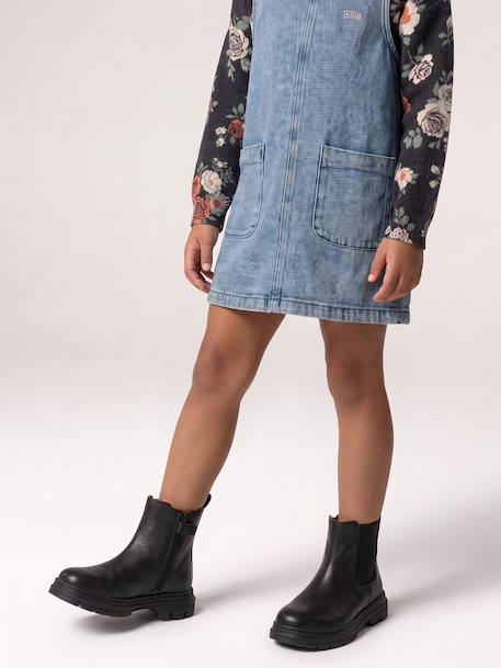 Boots enfant fille cuir élastiquées et zippées camel+noir - vertbaudet enfant 