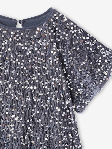 Girl's velvet and sequin dress red+rose+silver - vertbaudet enfant 