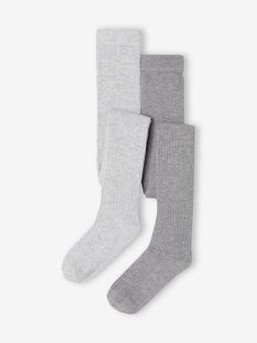 Lot de 2 paires de collants en maille côtelée fille - vertbaudet enfant Fille-Lot de 2 paires de collants en maille côtelée fille